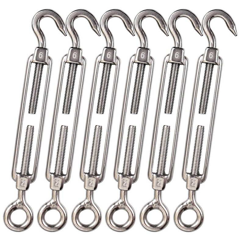 Cozihom, M6 Hook & Eye/C to O Turnbuckle 304 Stainless Steel, Hardware Kit for Wire Rope Tension Heavy Duty, for Sun Shade, Tent Installation, Anti-Rust, 6 Packs - Image 1